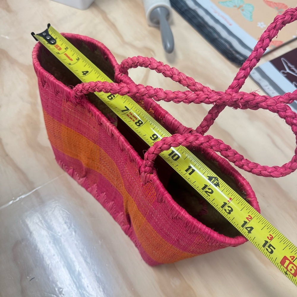 Annabel Ingall Australia Wicker Pink and Orange Straw Tote Colorblock Mini Bag - Picture 7 of 9